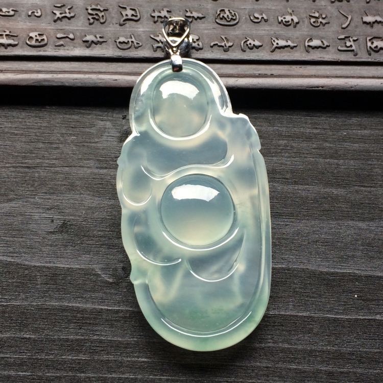 （超值推荐）冰种略飘花布袋佛挂件（金扣）