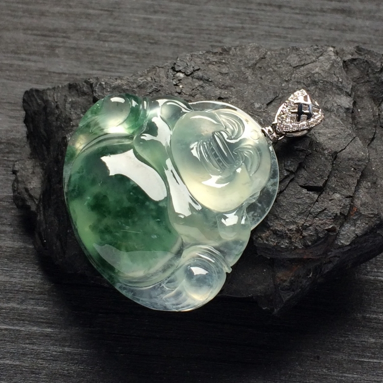 （超值推荐）冰种飘花玉佛挂件（金扣）