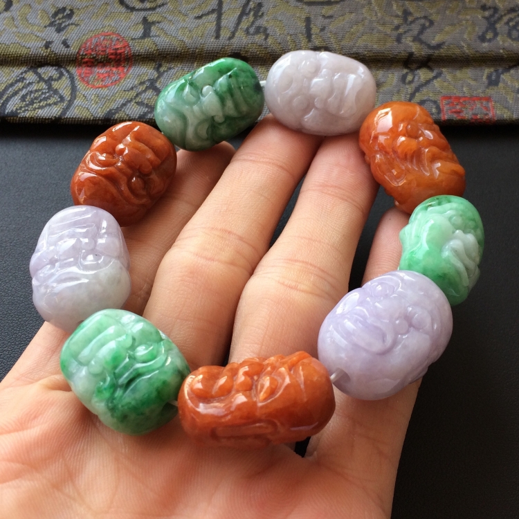 (超值推荐)糯冰种三彩罗汉头手链