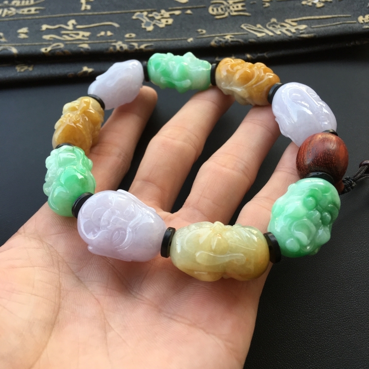 (超值推荐)糯冰种三彩罗汉头手链