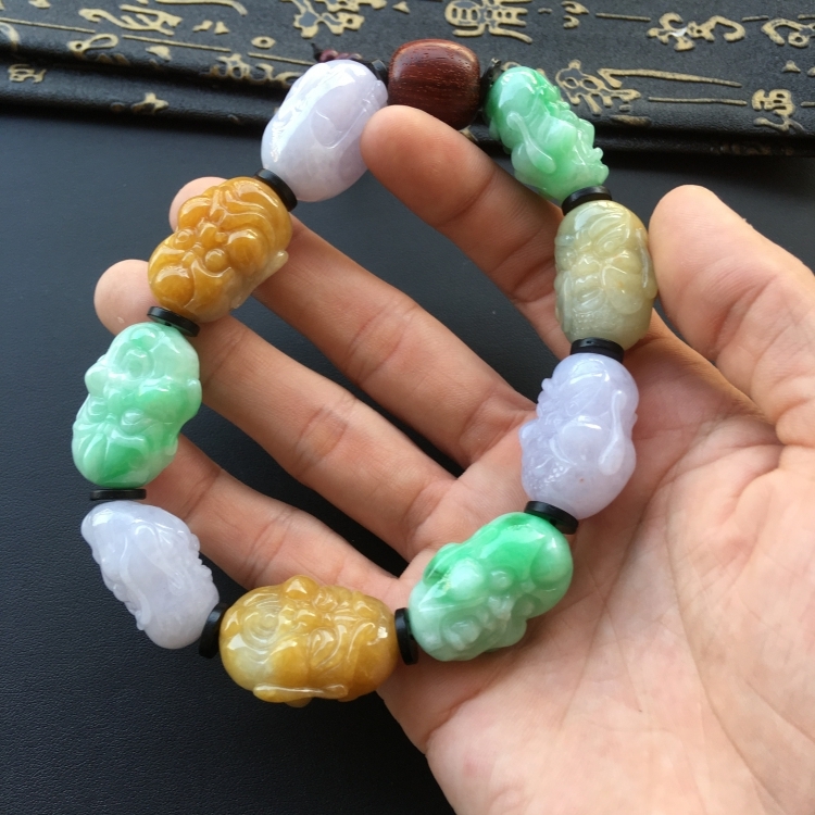 (超值推荐)糯冰种三彩罗汉头手链