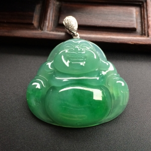 （超值推荐）冰种飘翠玉佛挂件（金扣）