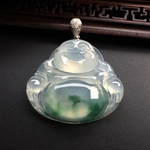 （超值推荐）冰种飘花玉佛挂件（金扣）