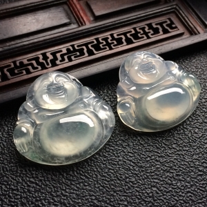 （超值推荐）冰种略飘花玉佛挂件（一对）