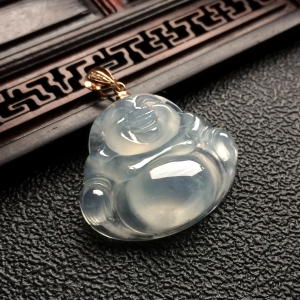 （超值推荐）冰种淡晴水玉佛挂件（金扣）
