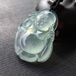 (超值推荐)冰玻种晴水略飘花布袋佛挂件