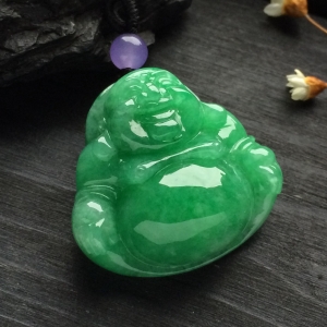 （超值推荐）糯冰种豆绿玉佛挂件