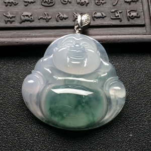 （超值推荐）冰种飘花玉佛挂件（金扣）