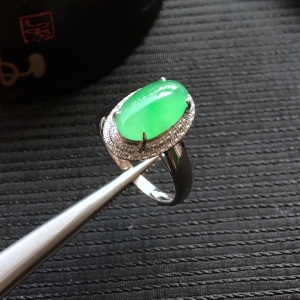 (超值推荐)冰种飘翠镶白金钻石戒指