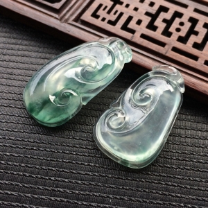 (超值推荐)冰玻种飘花如意挂件一对