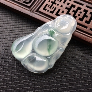 (超值推荐)冰种飘绿花布袋佛挂件