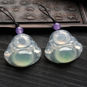 （超值推荐）冰种淡晴水玉佛挂件（一对）