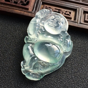 (超值推荐)冰玻种晴水飘花笑口常开挂件