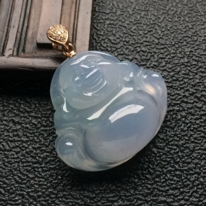 （超值推荐）冰种淡紫罗兰玉佛挂件（金扣）