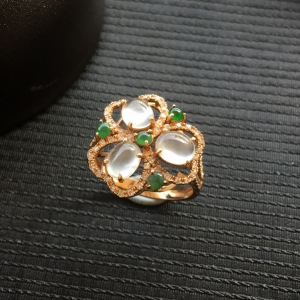 (超值推荐)冰种无色/晴水镶玫瑰金花型戒指