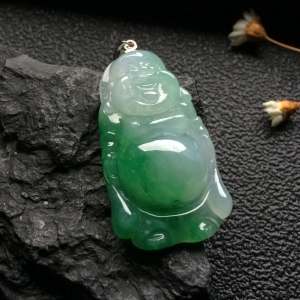 （超值推荐）糯冰种飘翠站佛挂件（金扣）