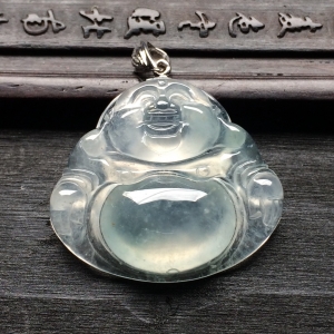 （超值推荐）冰种淡晴水玉佛挂件（金扣）