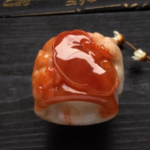 （超值推荐）糯冰种红黄翡貔貅如意扳指