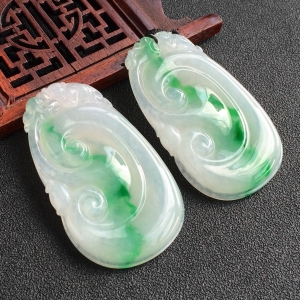 (超值推荐)糯冰种飘翠如意挂件(一对)