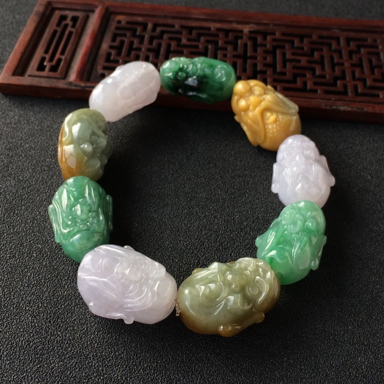 (超值推荐)糯冰种三彩罗汉头手链