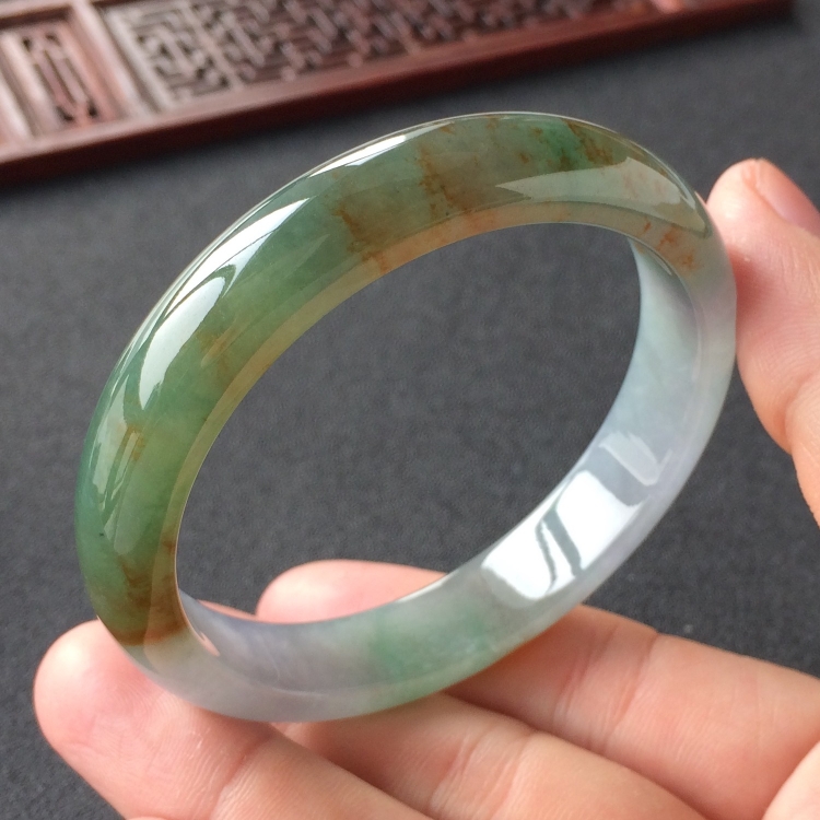 (超值推荐)糯冰种晴水褐黄翡手镯(55.5mm)