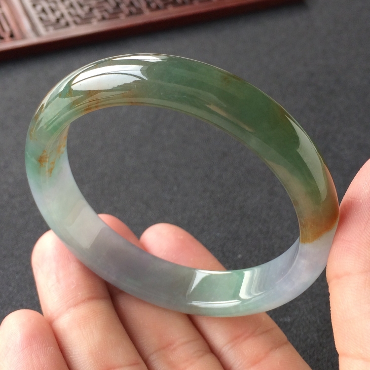 (超值推荐)糯冰种晴水褐黄翡手镯(55.5mm)