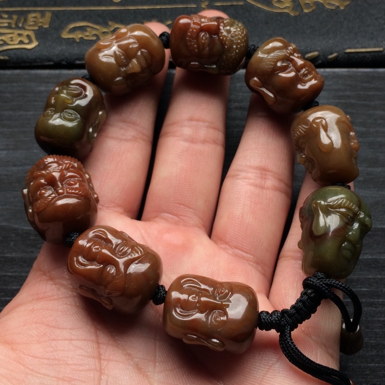 （超值推荐）糯冰种褐红翡罗汉头手链