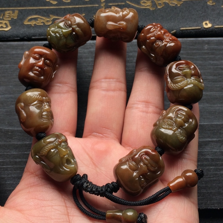 （超值推荐）糯冰种褐红翡罗汉头手链