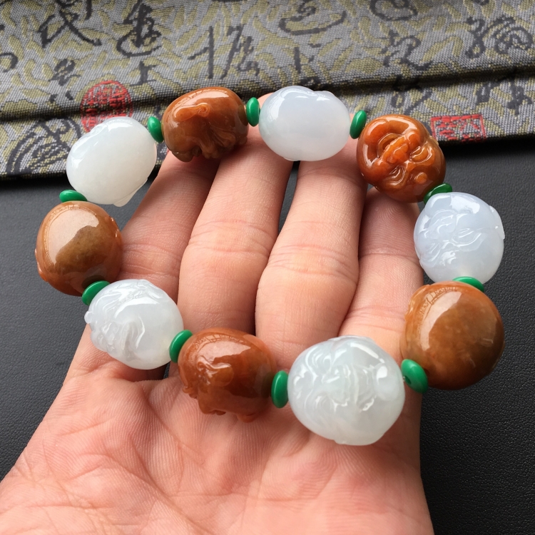 (超值推荐)糯冰种晴水/褐黄翡佛头手链