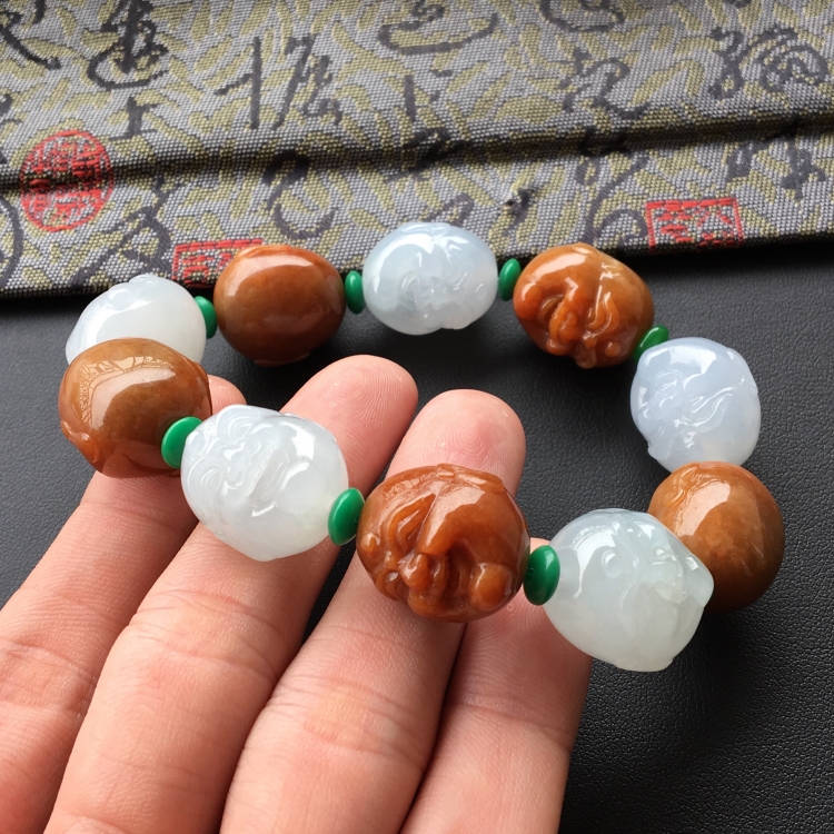 (超值推荐)糯冰种晴水/褐黄翡佛头手链