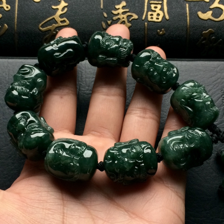 （超值推荐）糯冰种油青罗汉头手链