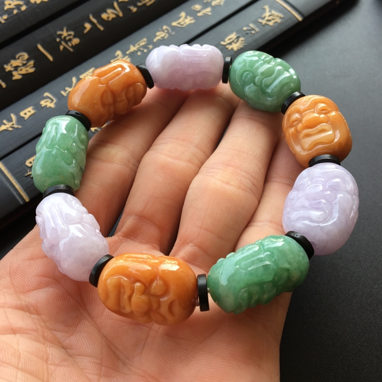 (超值推荐)糯冰种三彩罗汉头手链
