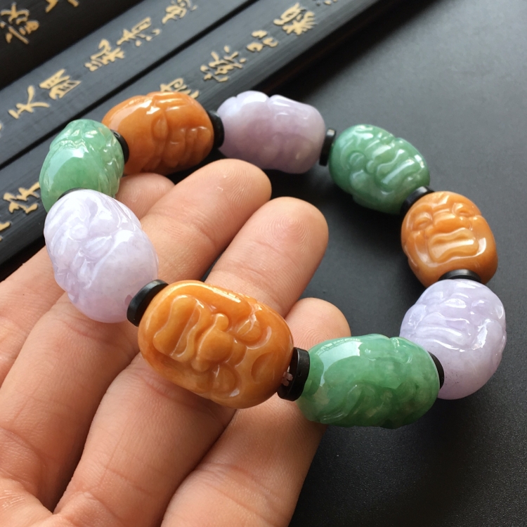 (超值推荐)糯冰种三彩罗汉头手链
