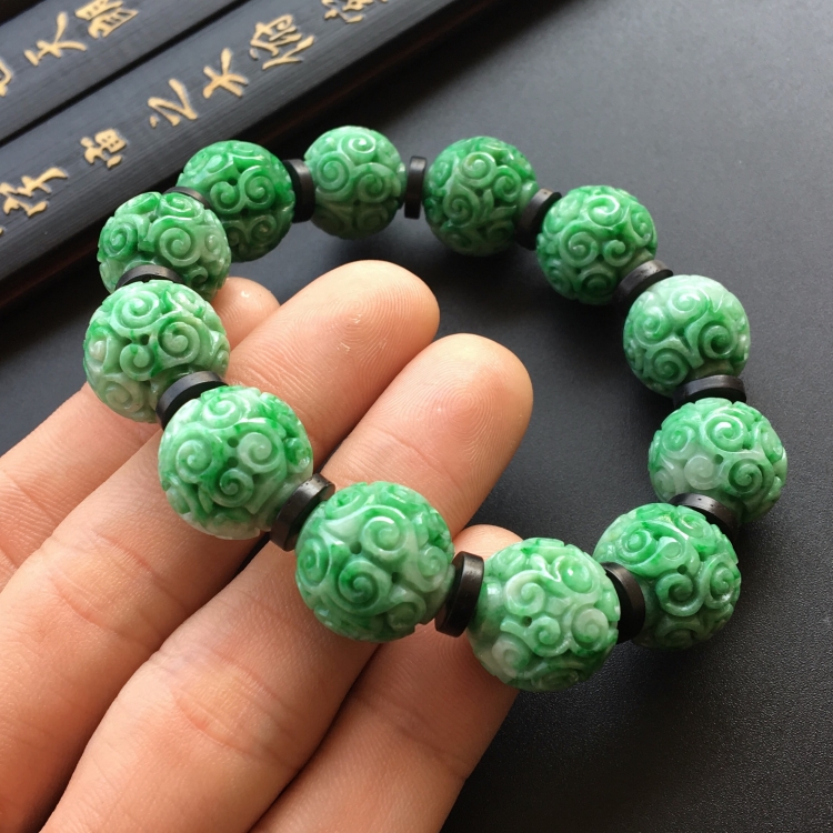 (超值推荐)糯冰种飘翠圆珠手链