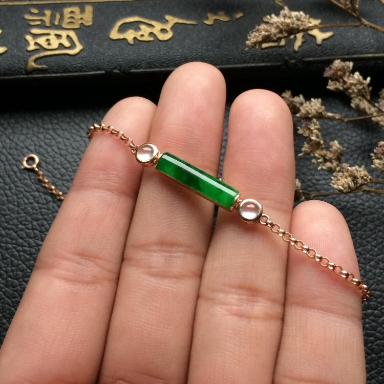 （超值推荐）镶玫瑰金糯冰种癣加绿手链
