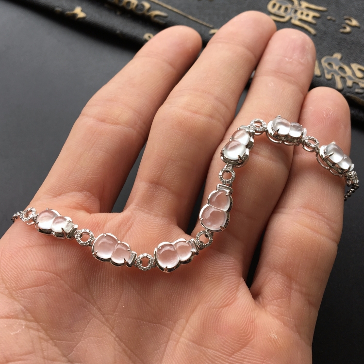 (超值推荐)冰玻种无色镶白金钻石葫芦手链