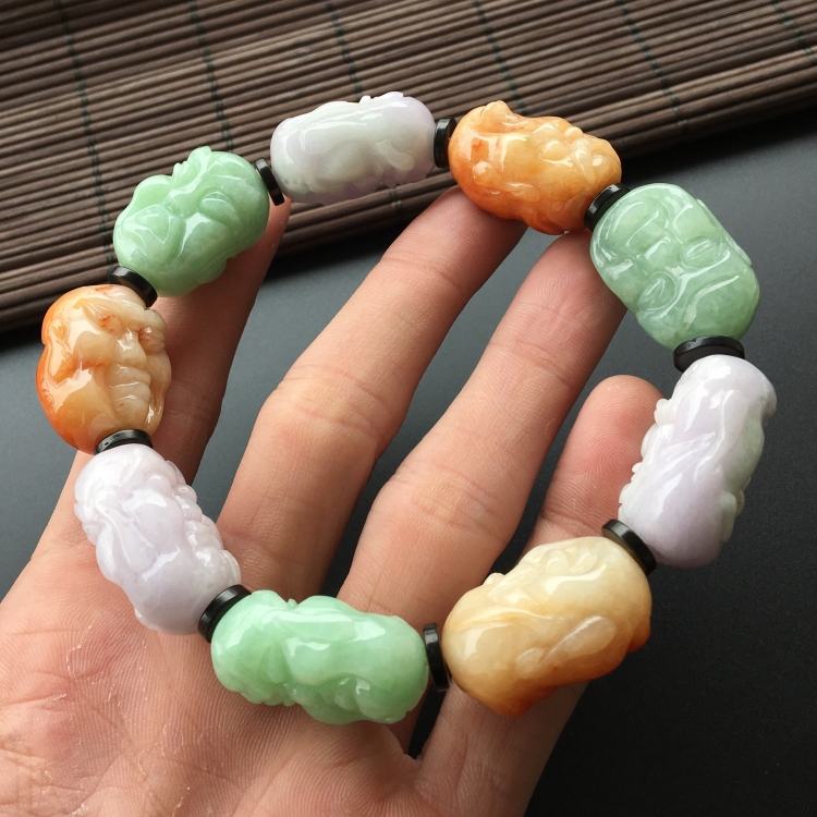 (超值推荐)糯冰种三彩罗汉头手链
