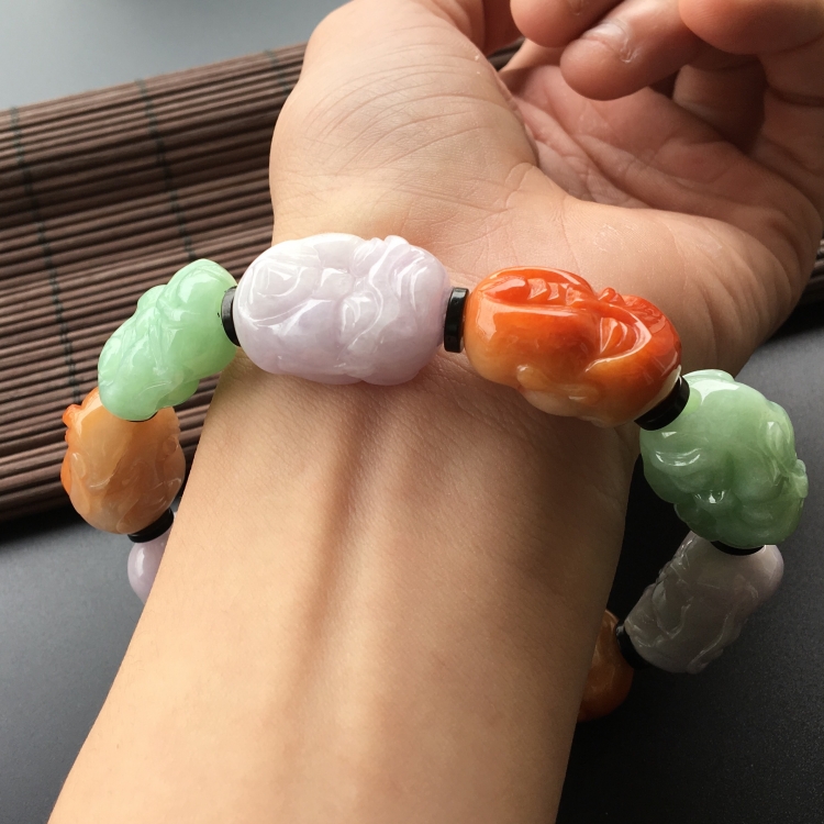 (超值推荐)糯冰种三彩罗汉头手链