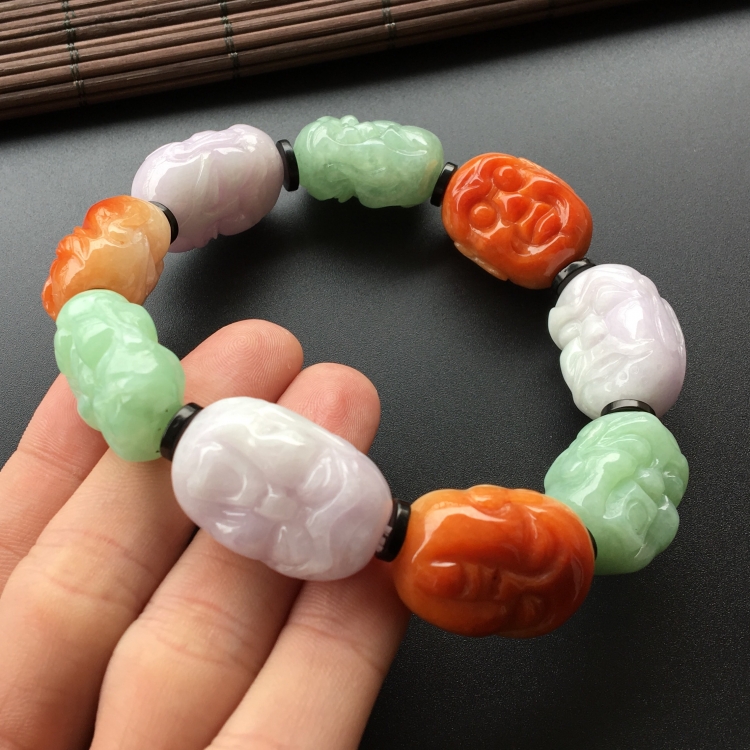 (超值推荐)糯冰种三彩罗汉头手链