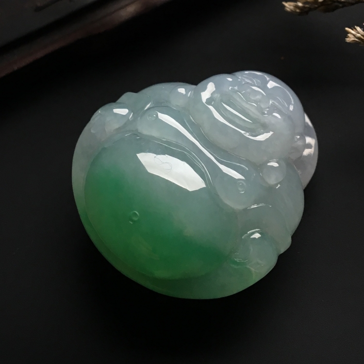 （超值推荐）糯冰种略飘绿花玉佛挂件