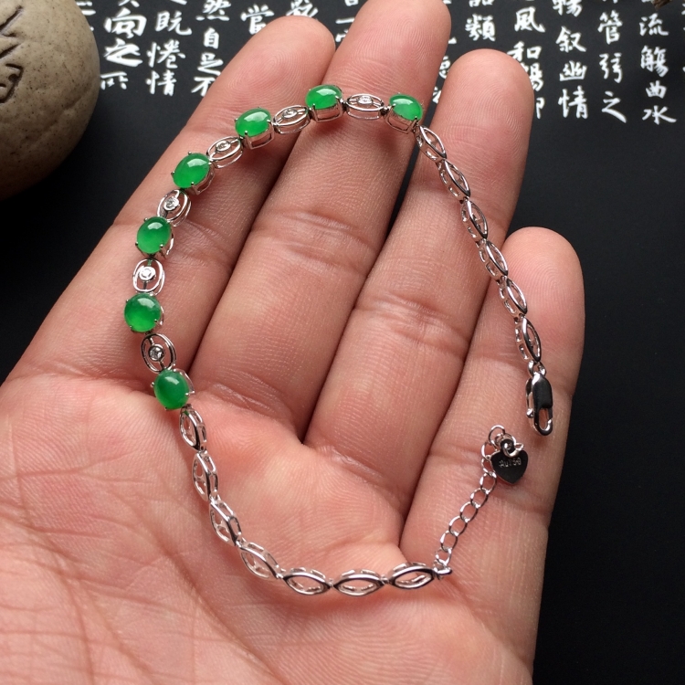 （超值推荐）冰种绿晴水镶白金钻石手链