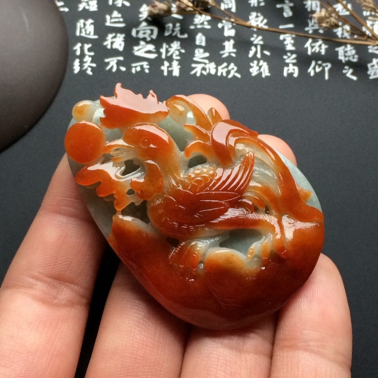 （超值推荐）糯冰种褐黄翡官上加官挂件