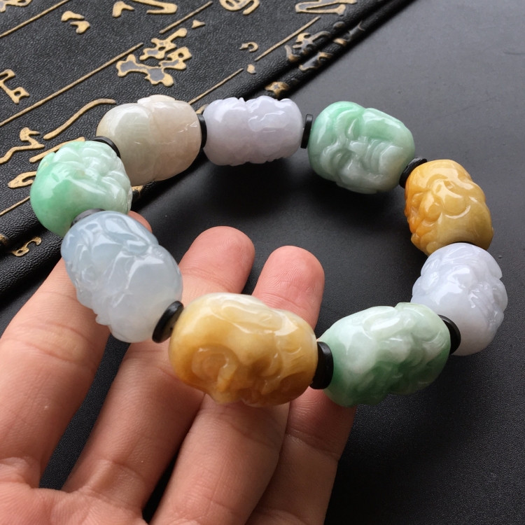 (超值推荐)糯冰种三彩罗汉头手链
