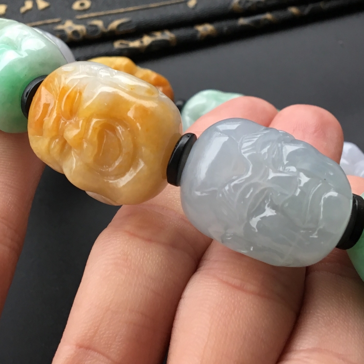 (超值推荐)糯冰种三彩罗汉头手链