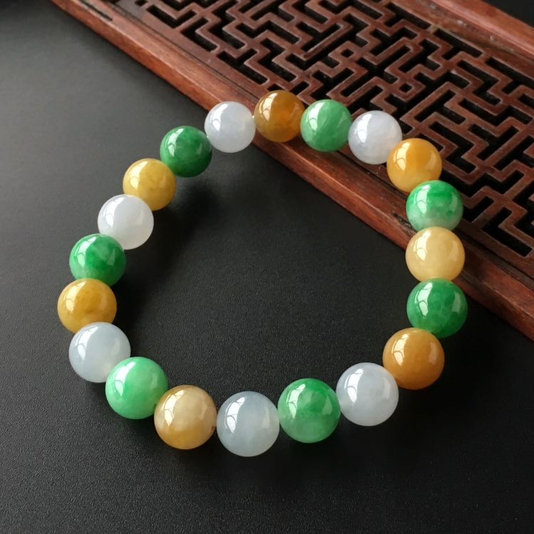 (超值推荐)糯冰种三彩圆珠手链