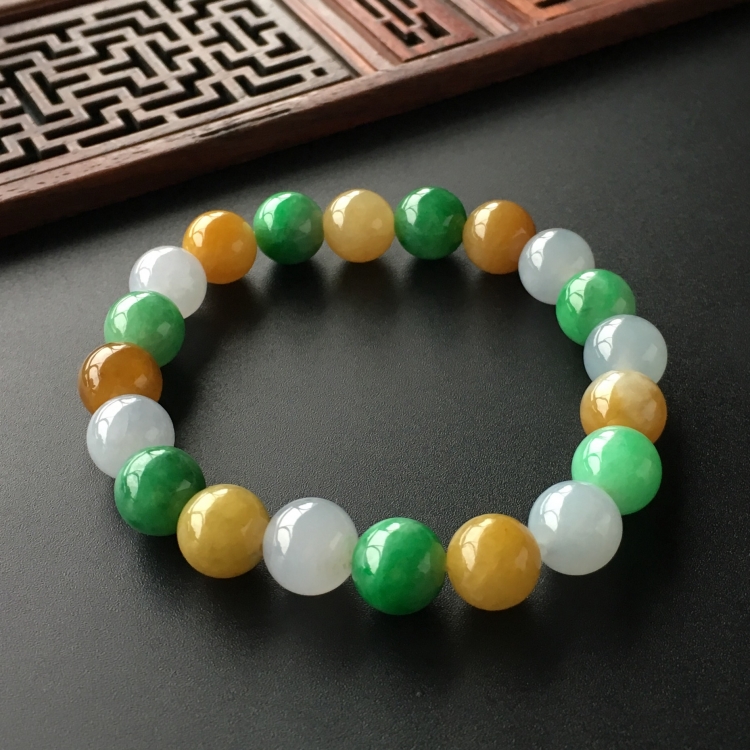 (超值推荐)糯冰种三彩圆珠手链