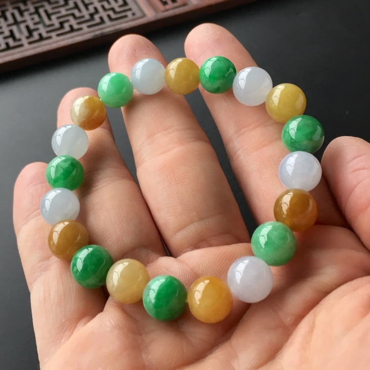 (超值推荐)糯冰种三彩圆珠手链