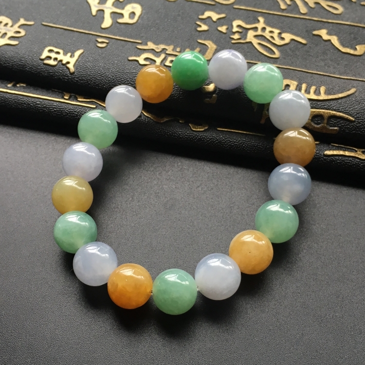 (超值推荐)糯冰种多彩圆珠手链