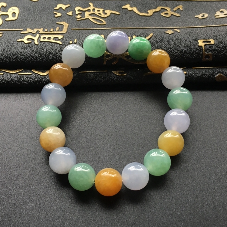 (超值推荐)糯冰种多彩圆珠手链