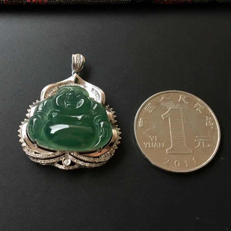 (超值推荐)冰种晴水镶白金钻石玉佛胸坠